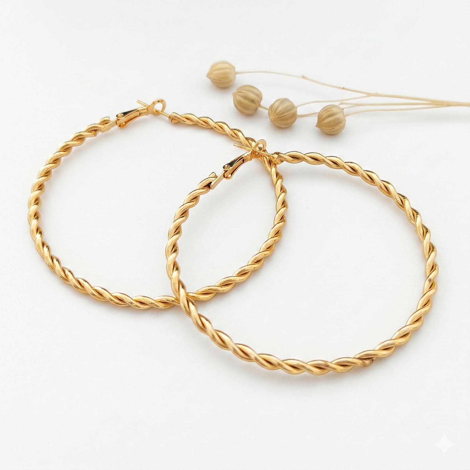 Gold Plated Brass Twist Model Big Hoop Earrings