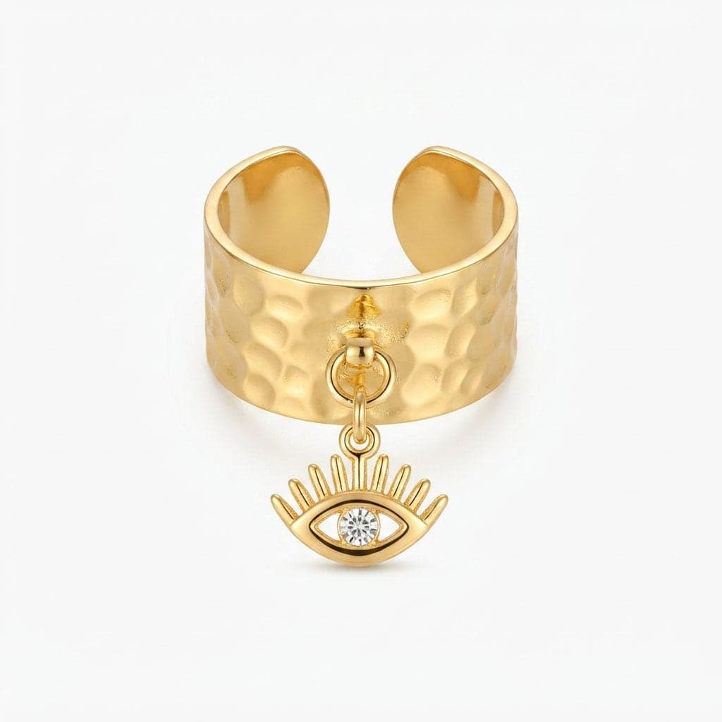 Brass Gold Plated Zircon Stone Eye Shattered Melting Ring