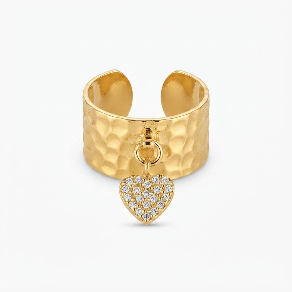 Brass Gold Plated Zircon Stone Heart Dangling Melted Ring