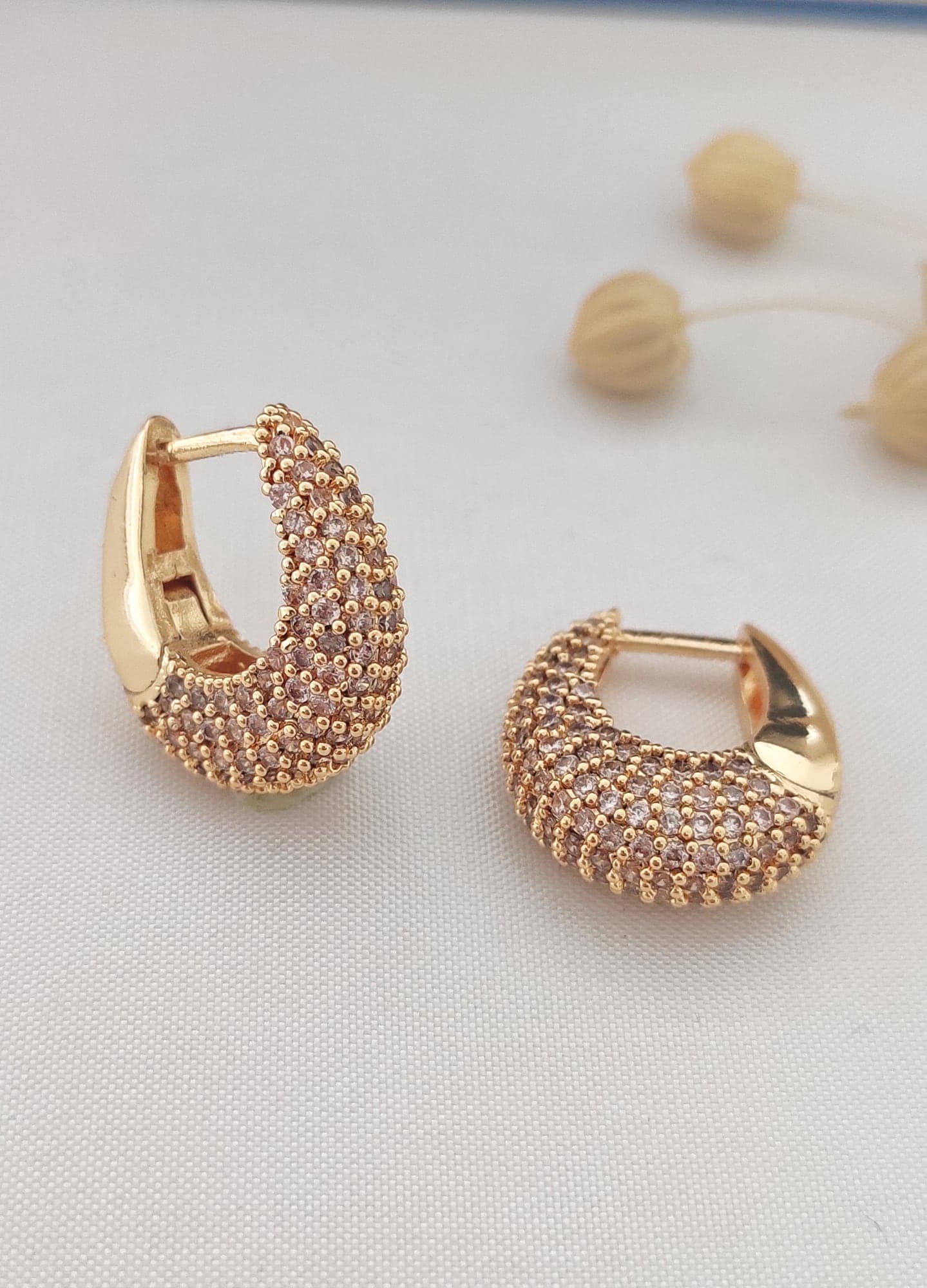 Gold Plated Zircon Stone U Earrings on Brass