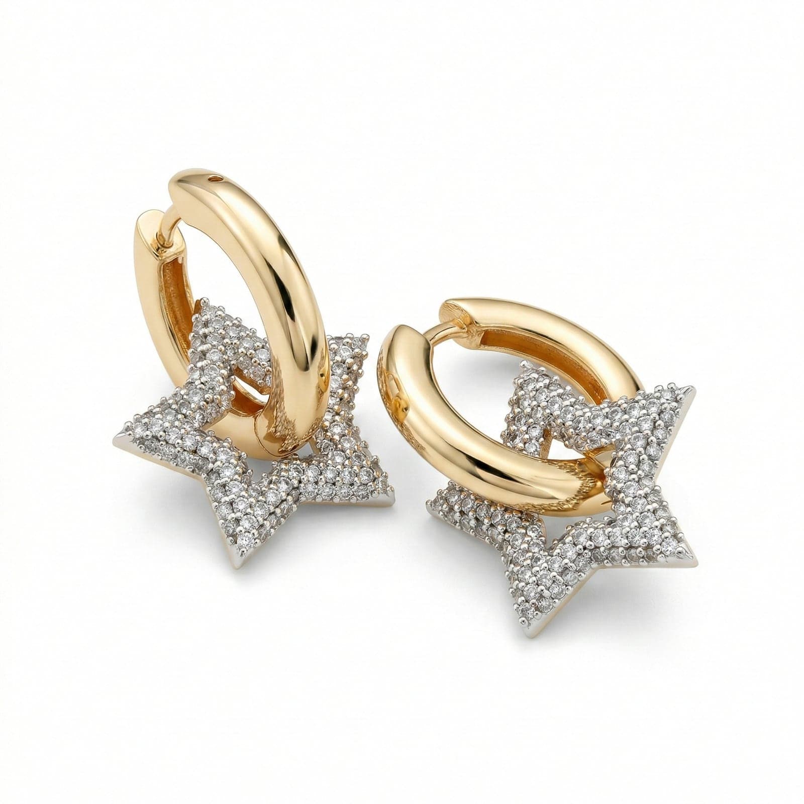 Gold Plated Zircon Stone Star Dangle Earrings on Brass