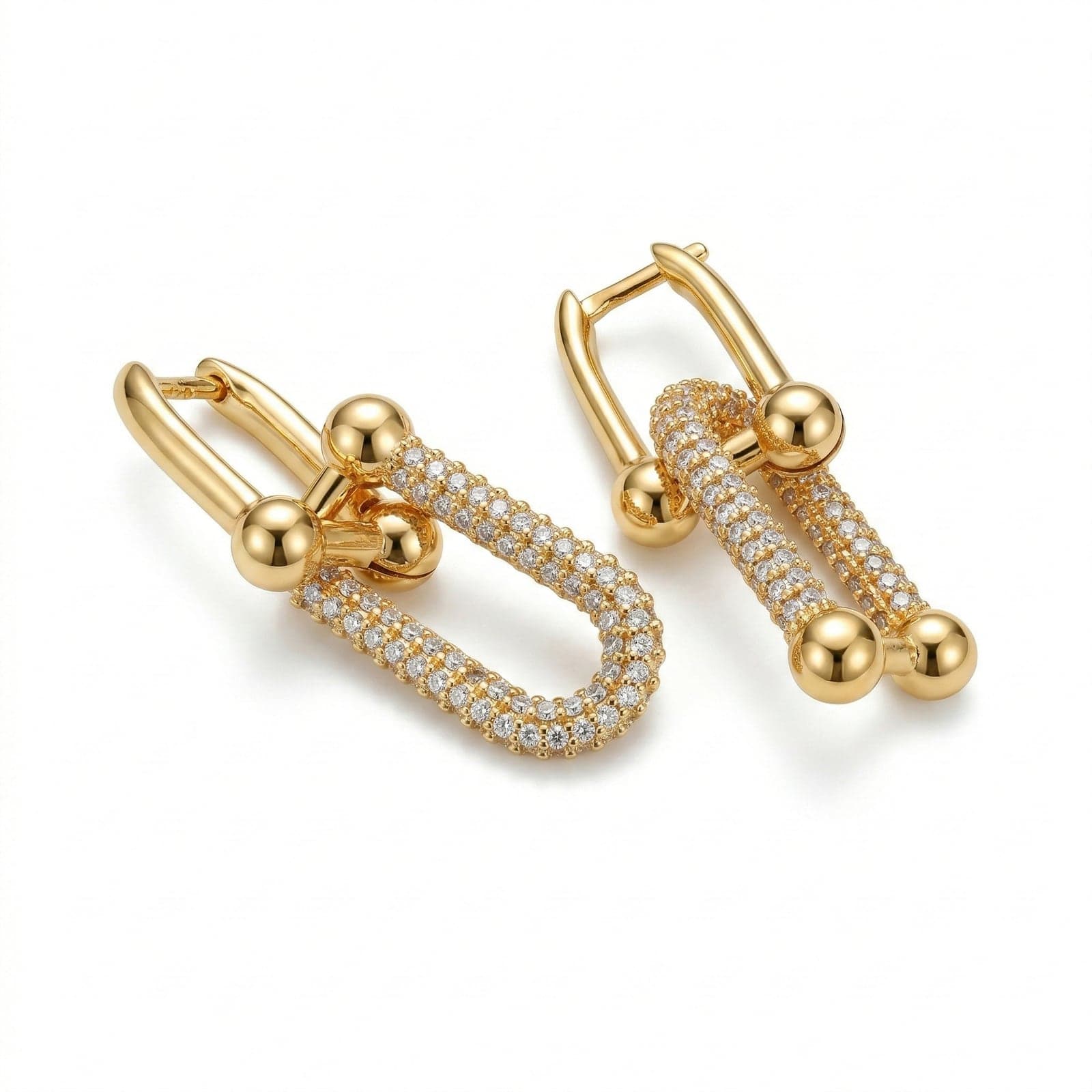 Thick Chain Earrings with Gold Plated Zircon Stone on Brass