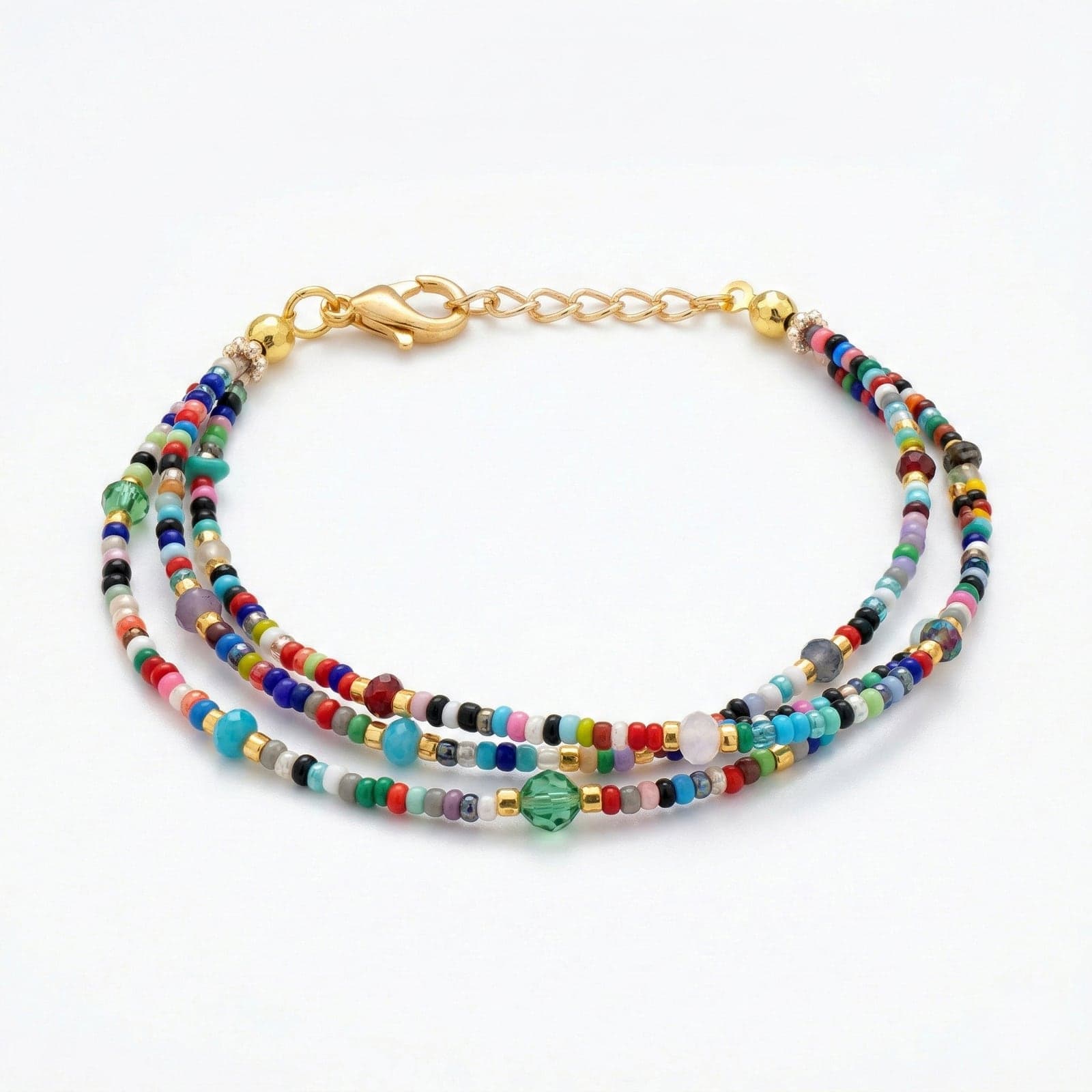14 K goldplated, seedbead and Cyrstal bracelet