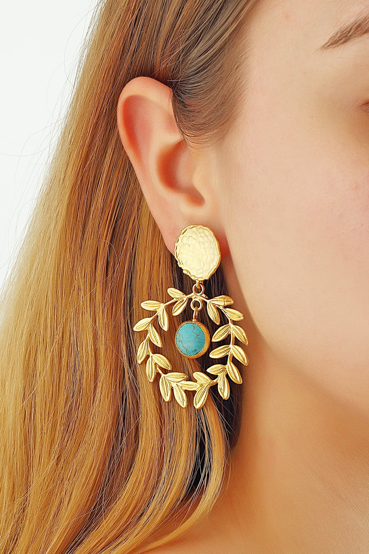 14k gold plated brass, agate dangling earrings