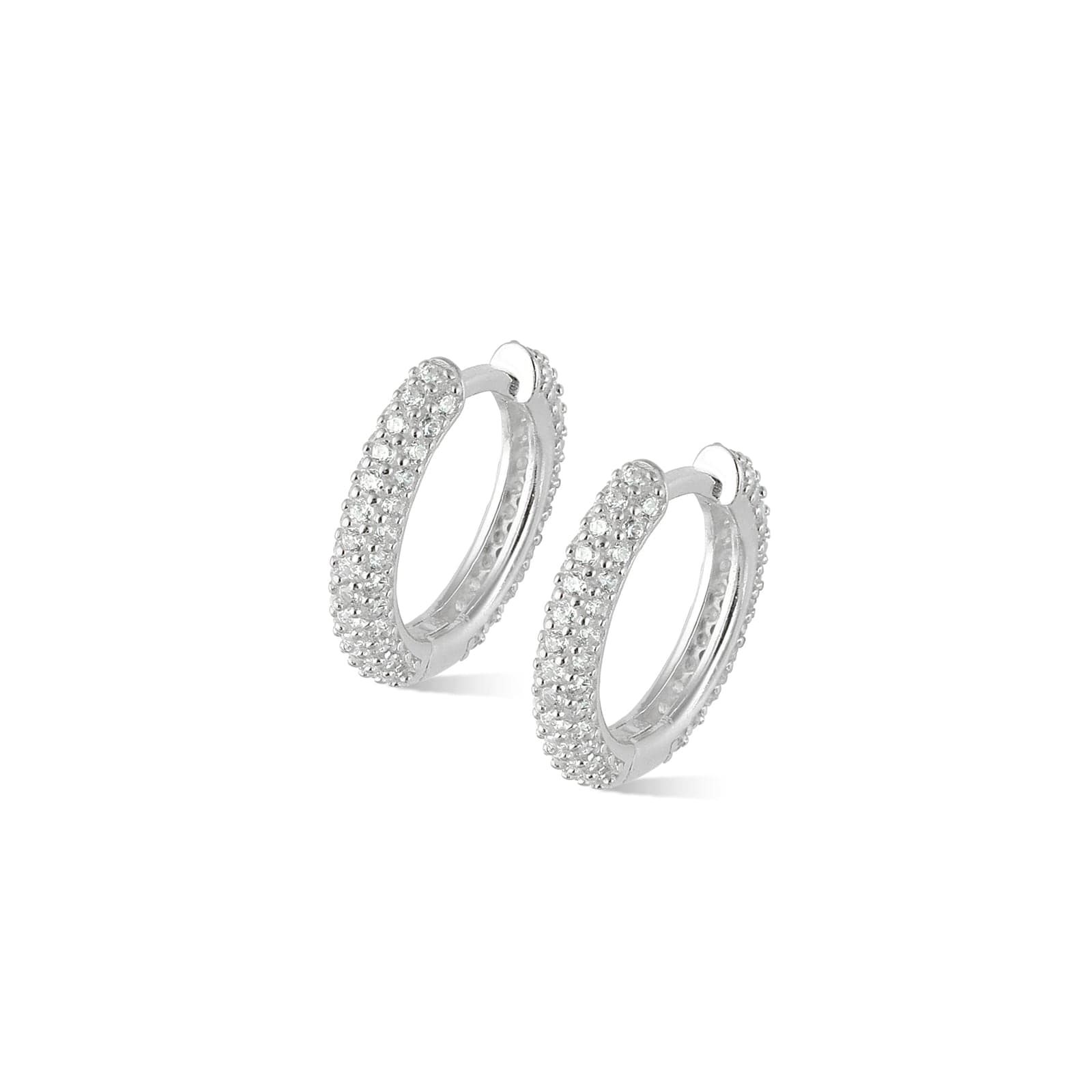 Silver Color Over Brass, Zircon Stone Hoop Earrings