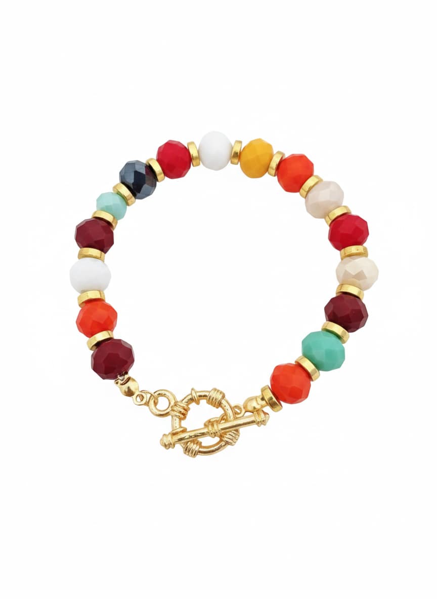 Gold-Plated on Brass, Colorful Crystal Stone Bracelet