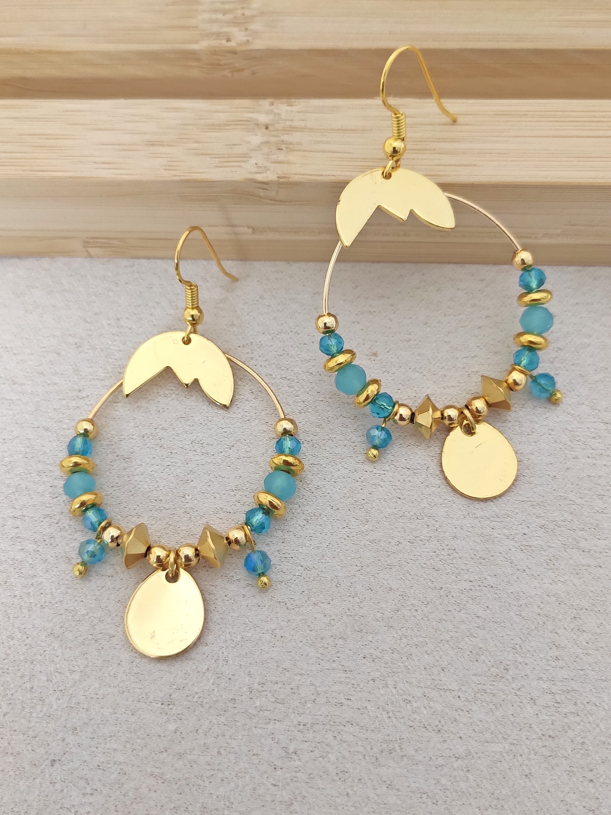 Gold Plated Brass Crystal Stone Yellow Plate Dangle Earrings