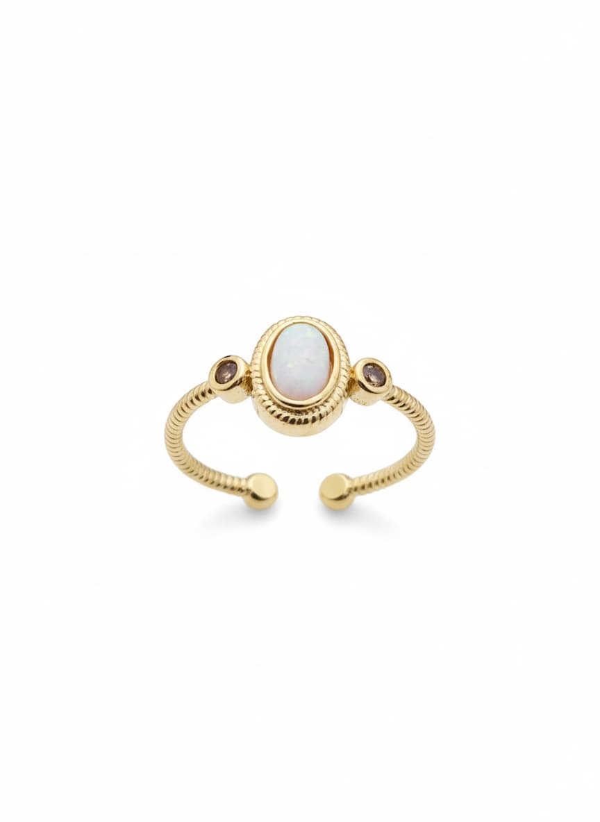 Adjustable Ring with Gold Plated Opal Stone on Brass